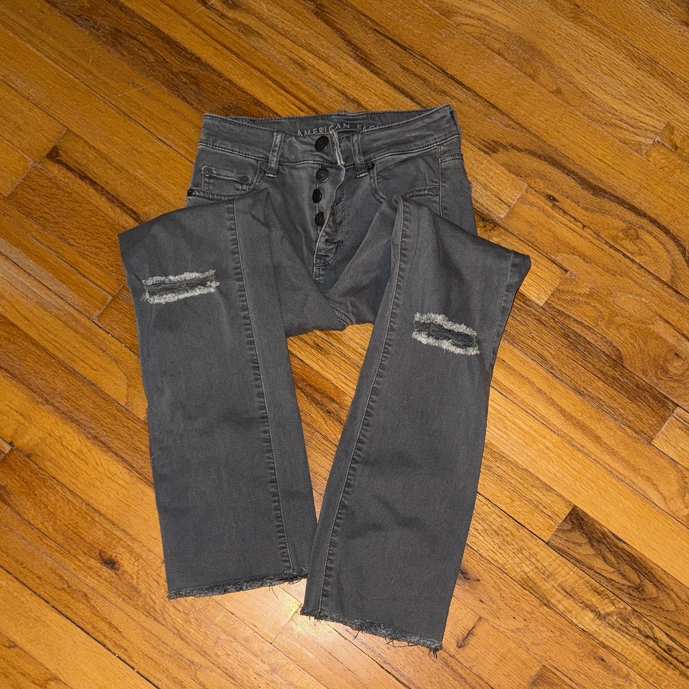 American eagle grey hi rise crop flare pants